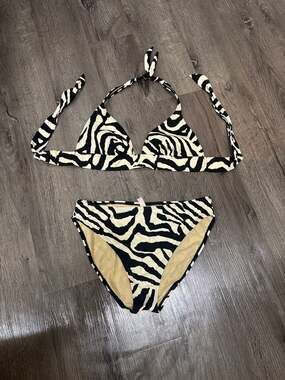 Victoria's Secret Zebra Print Halter Triangle Bikini Set